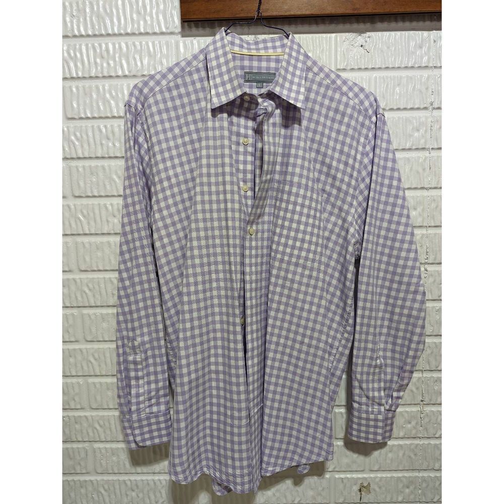 Hickey Freeman Men's Purple & White Checked Long-Sleeve Button-Down Shirt Size L